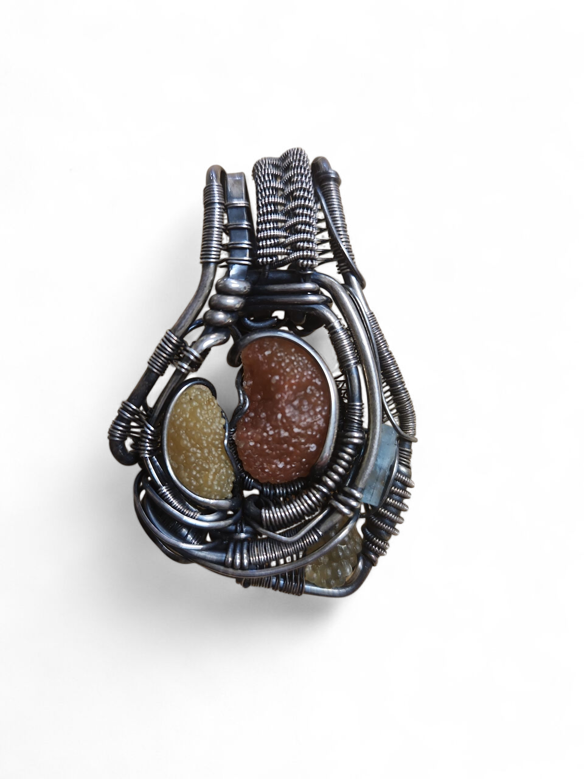 Oxidized Silver wire wrapped pendant w/ gemstones