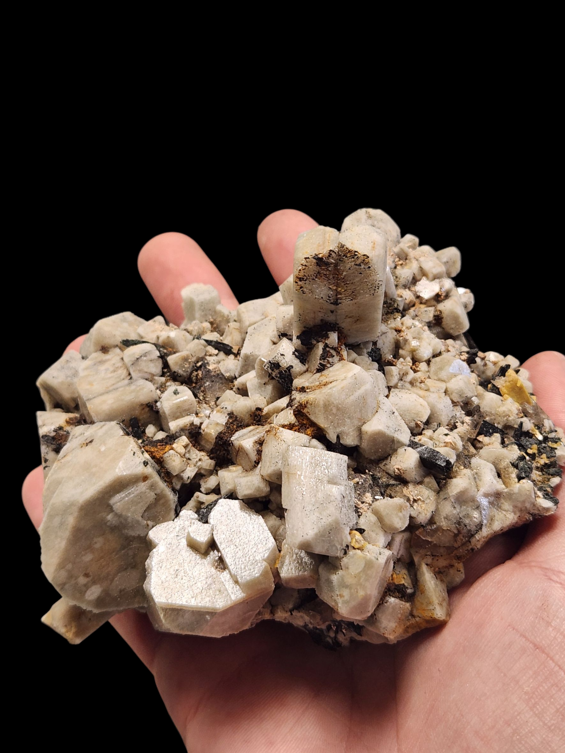 Feldspar cluster w/ smokey qaurtz and black tourmaline