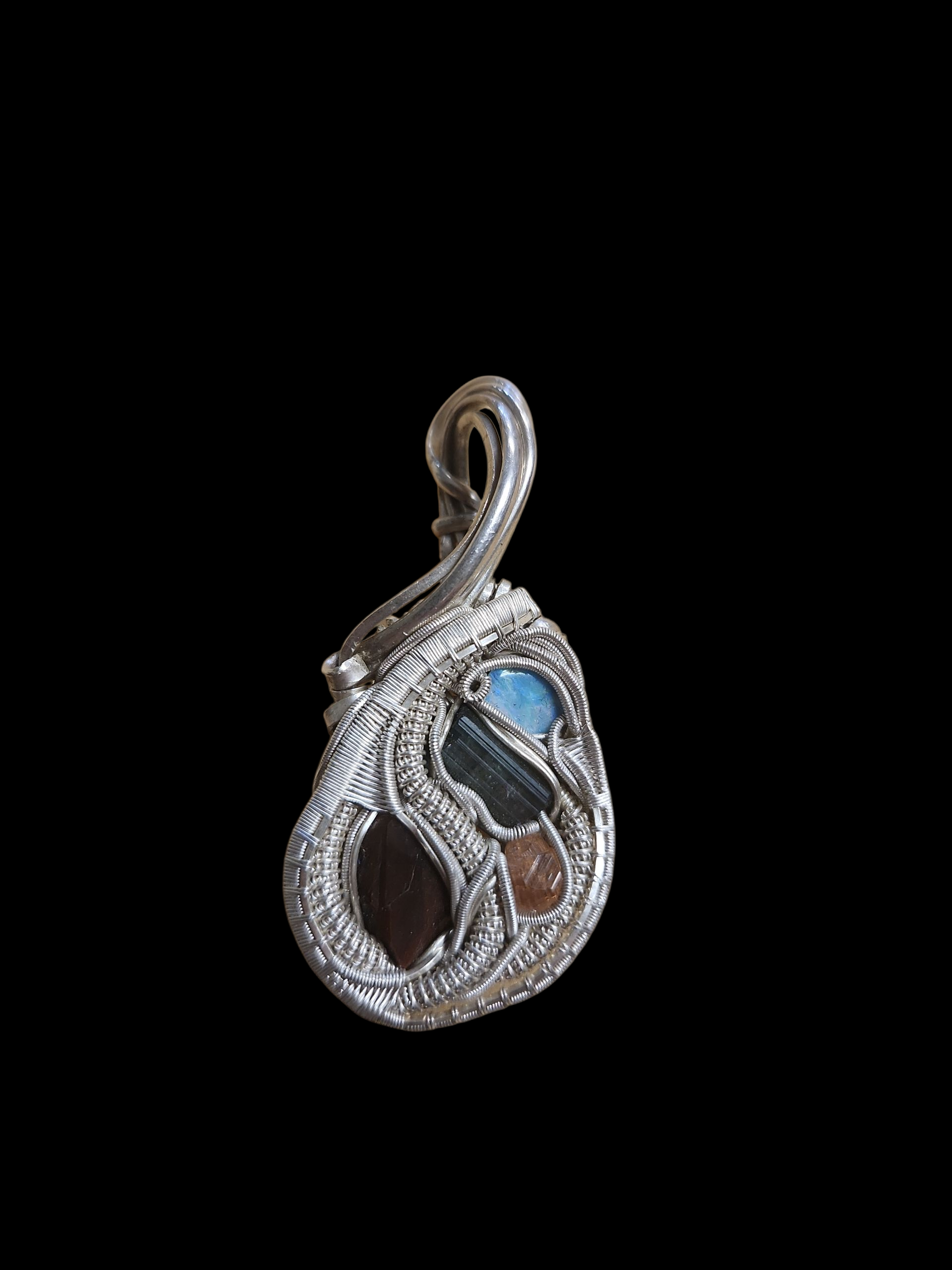 Silver wire wrapped pendant w/ gemstones