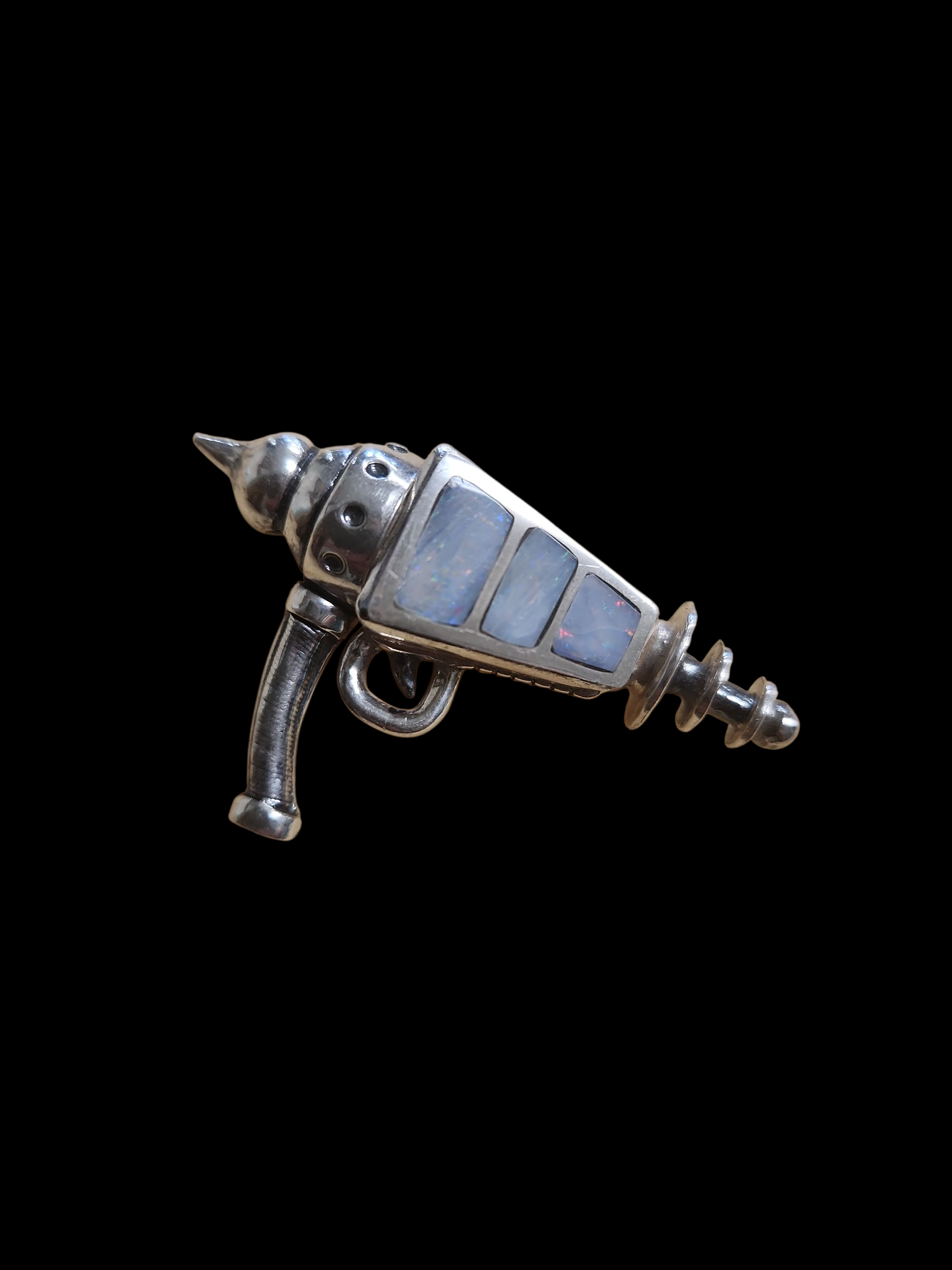 Silver ray gun stash pendant w/ opal