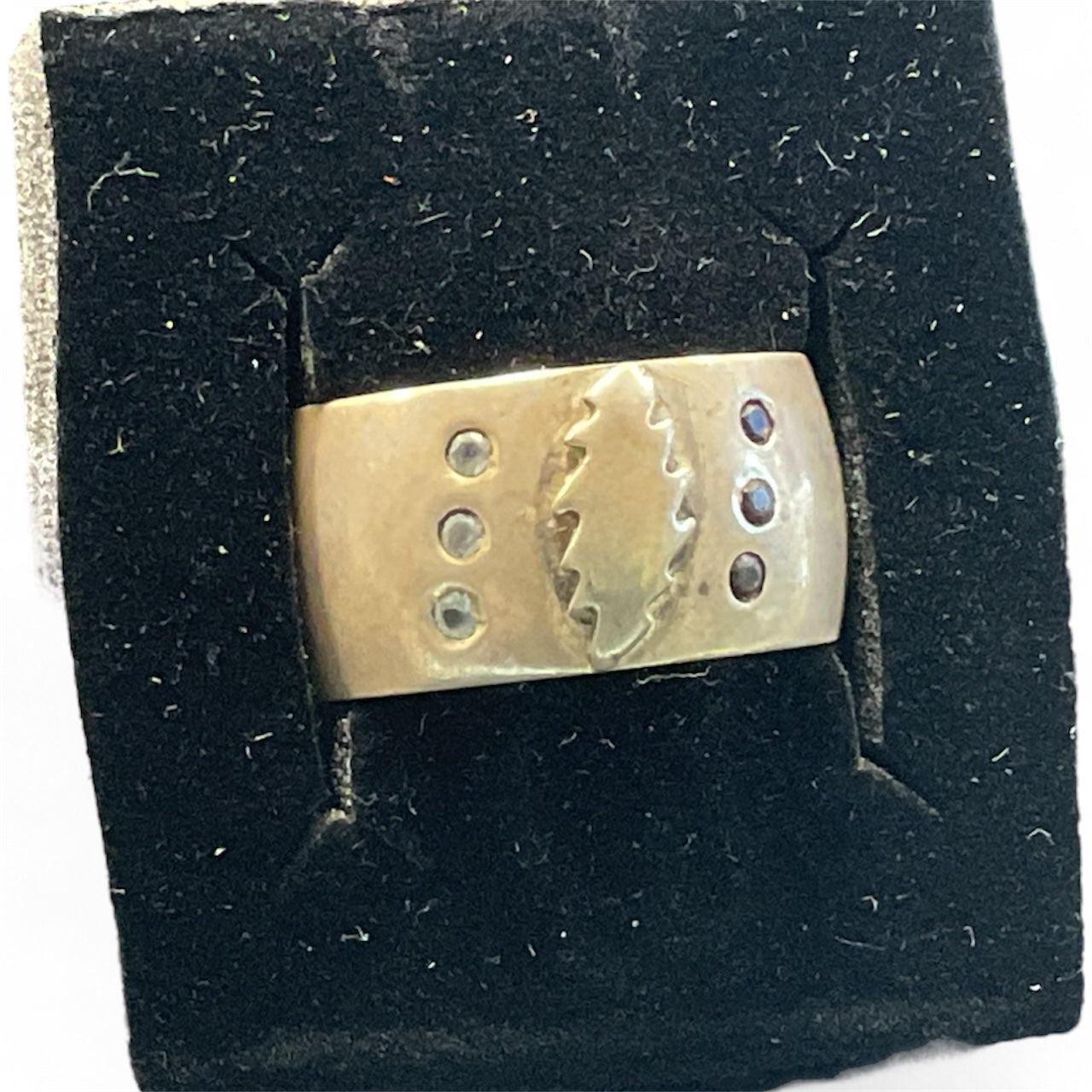 Silver GD Bolt ring w/ sapphire and garnet