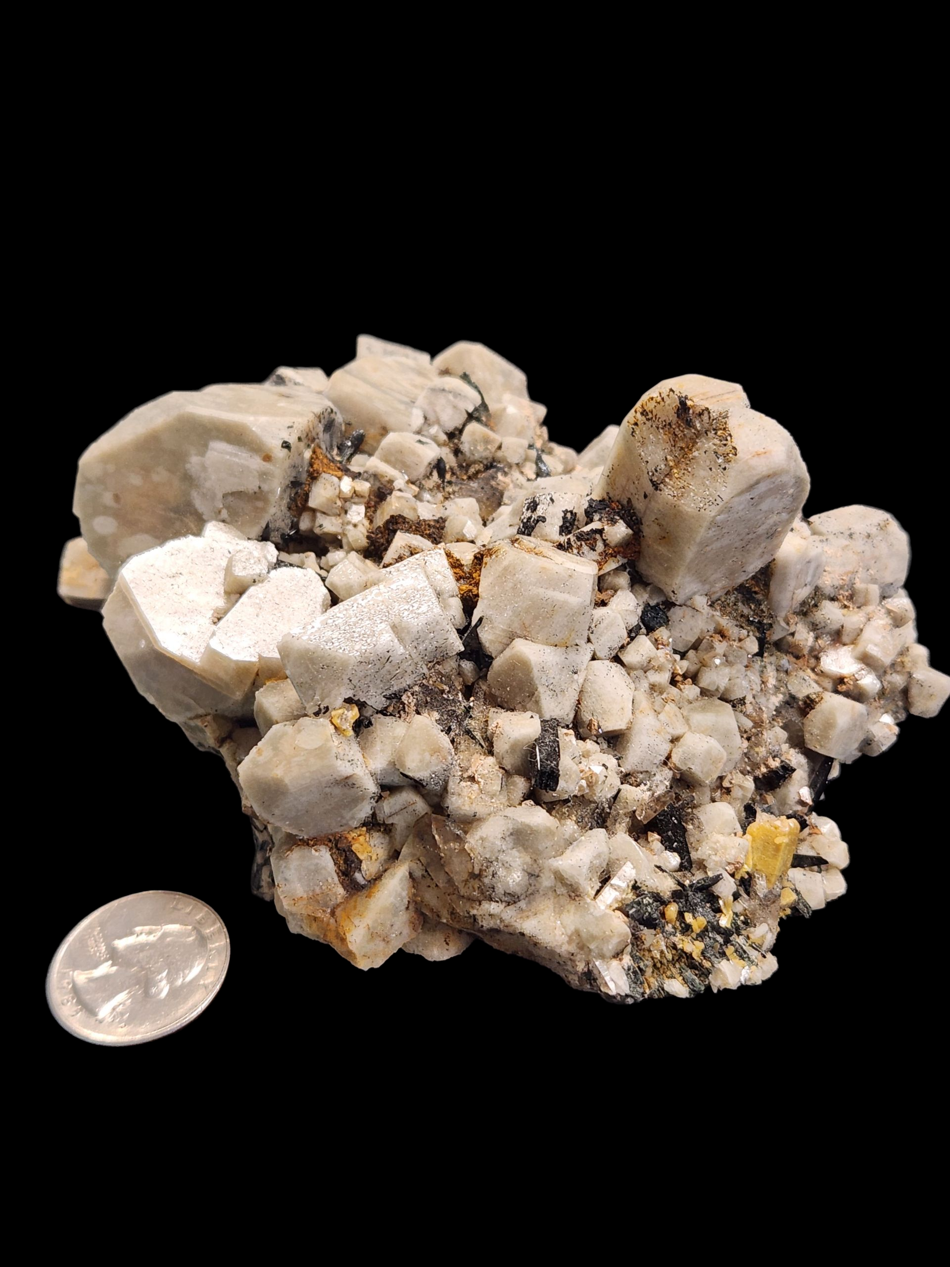 Feldspar cluster w/ smokey qaurtz and black tourmaline
