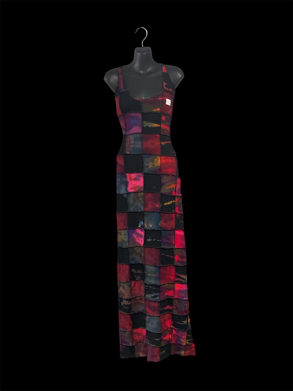 Long Tie-dyed Patchwork dress with tie back