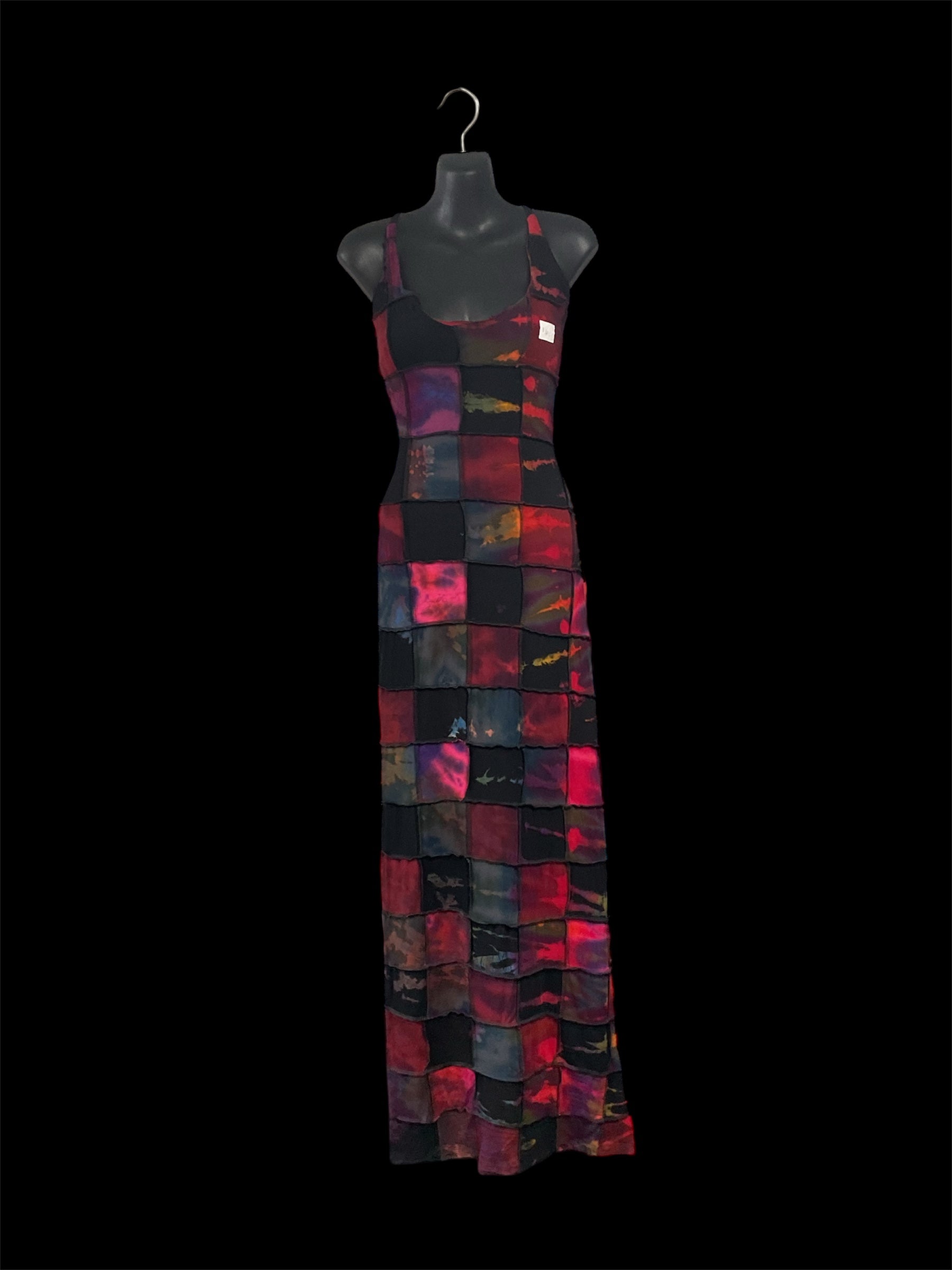 Long Tie-dyed Patchwork dress with tie back