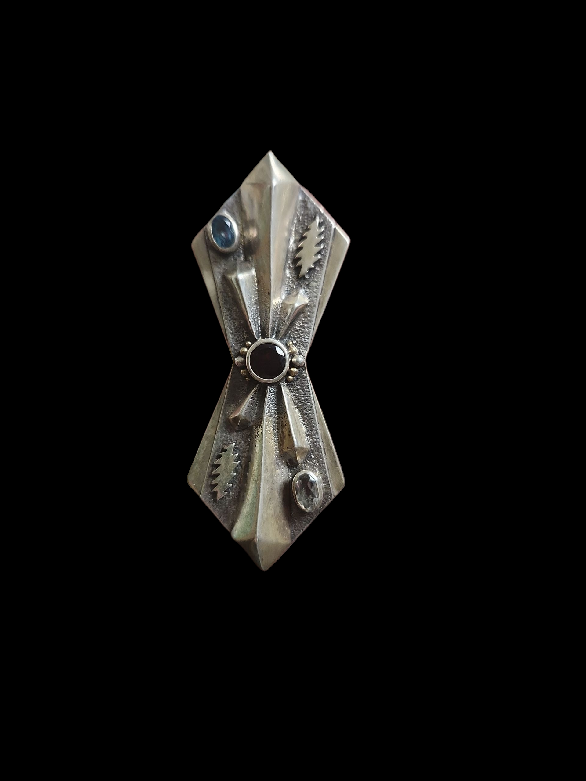 Silver GD-inspired pendant w/ topaz and garnet
