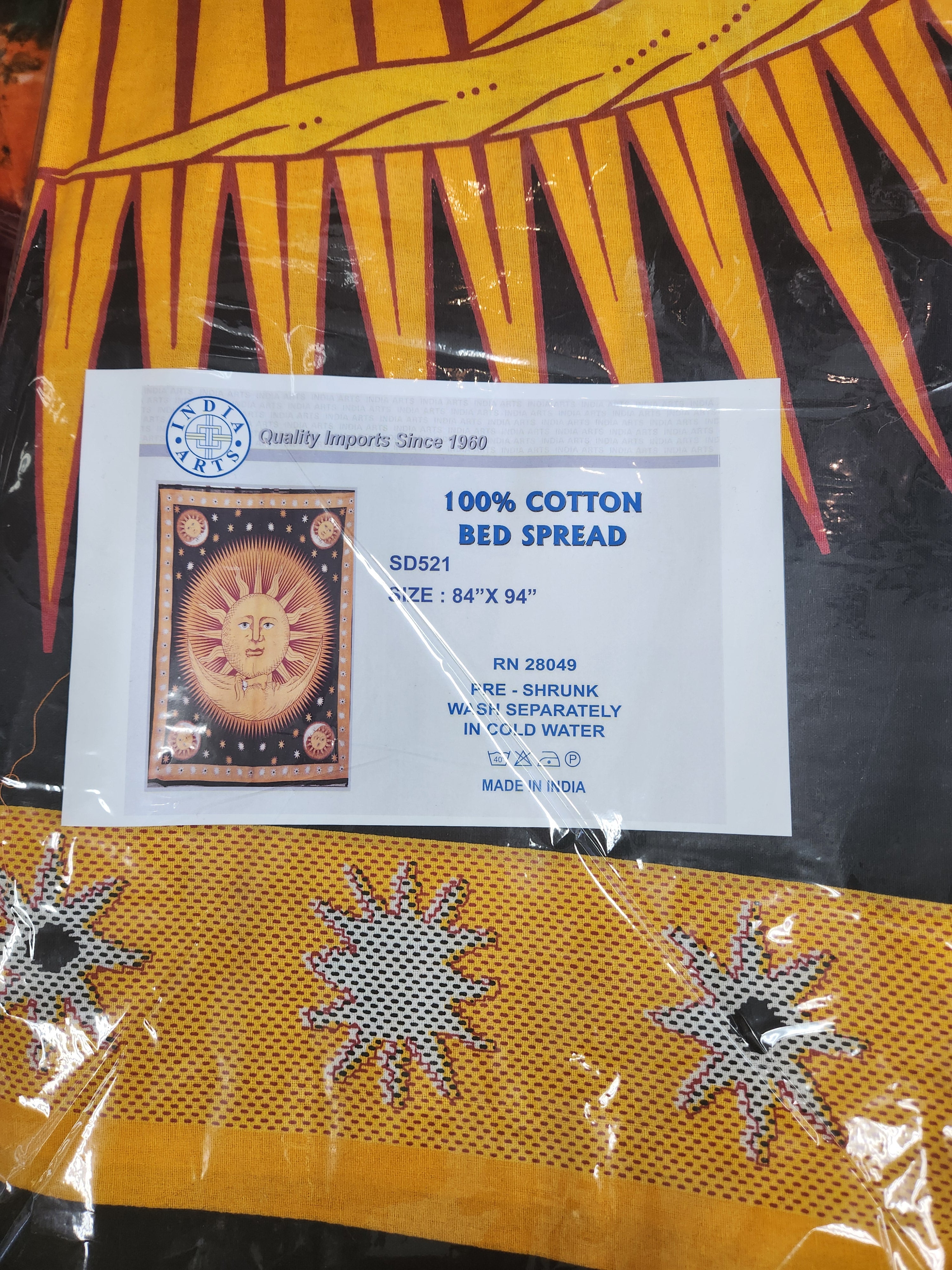 Yellow sun and moon tapestry 84" x 94"